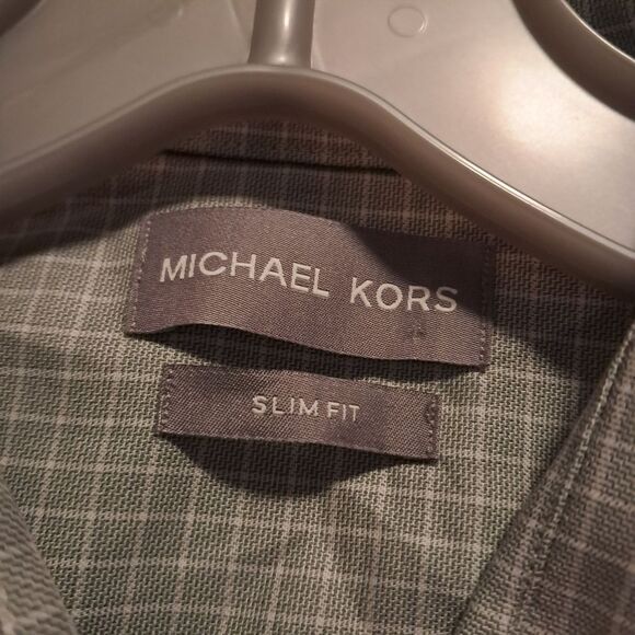 NEW Michael Kors Shirt Men's L 16.5 Green Geometric Slim Fit Office Career - Picture 6 of 11